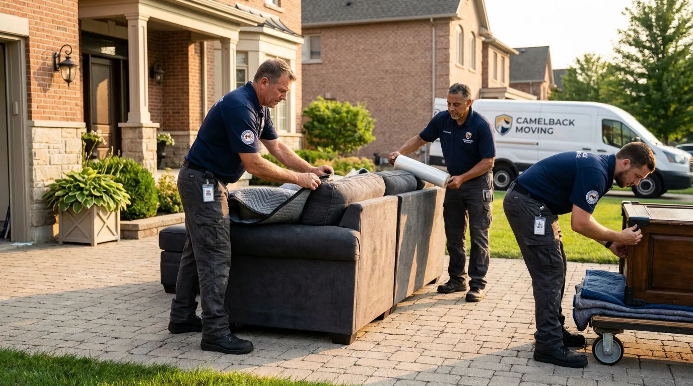 Large estate moving crew wrapping furniture in College Station, TX