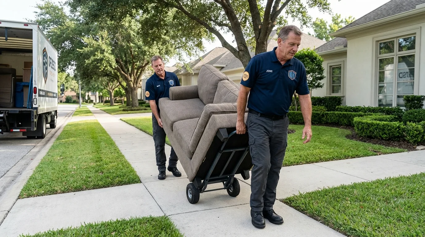 Local residential moving crew loading furniture in College Station, TX